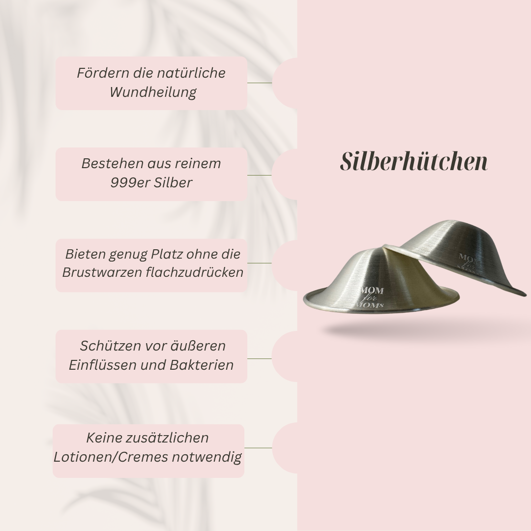 Silberhütchen von Mom for Moms unterstützen bei schmerzenden Brustwarzen und fördern die natürliche Wundheilung