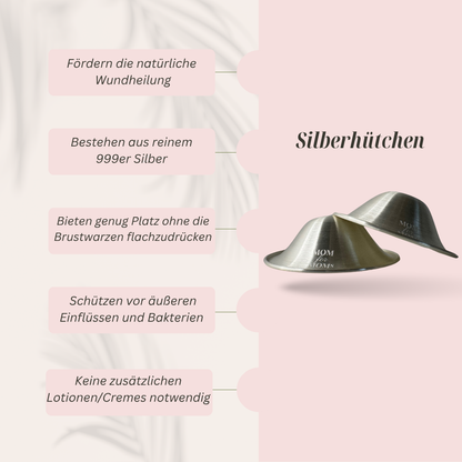 Silberhütchen von Mom for Moms unterstützen bei schmerzenden Brustwarzen und fördern die natürliche Wundheilung